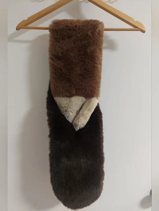 Echo Two-Tone Faux Fur Scarf in Brown, Dark Brown & Cream - Picture 3 of 5